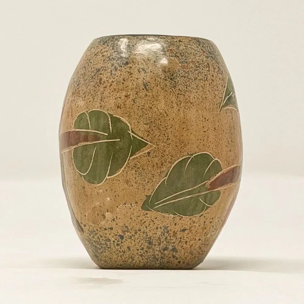 Vintage Hand Painted Parrot Pottery Vase Small Tropical Bird Decor